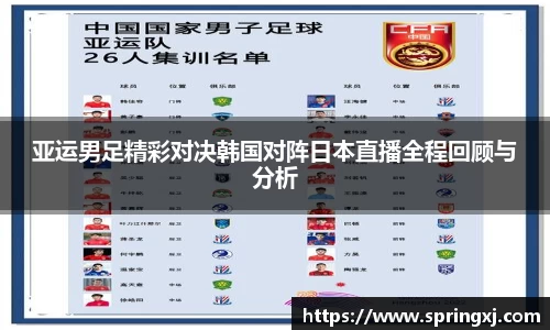 亚运男足精彩对决韩国对阵日本直播全程回顾与分析